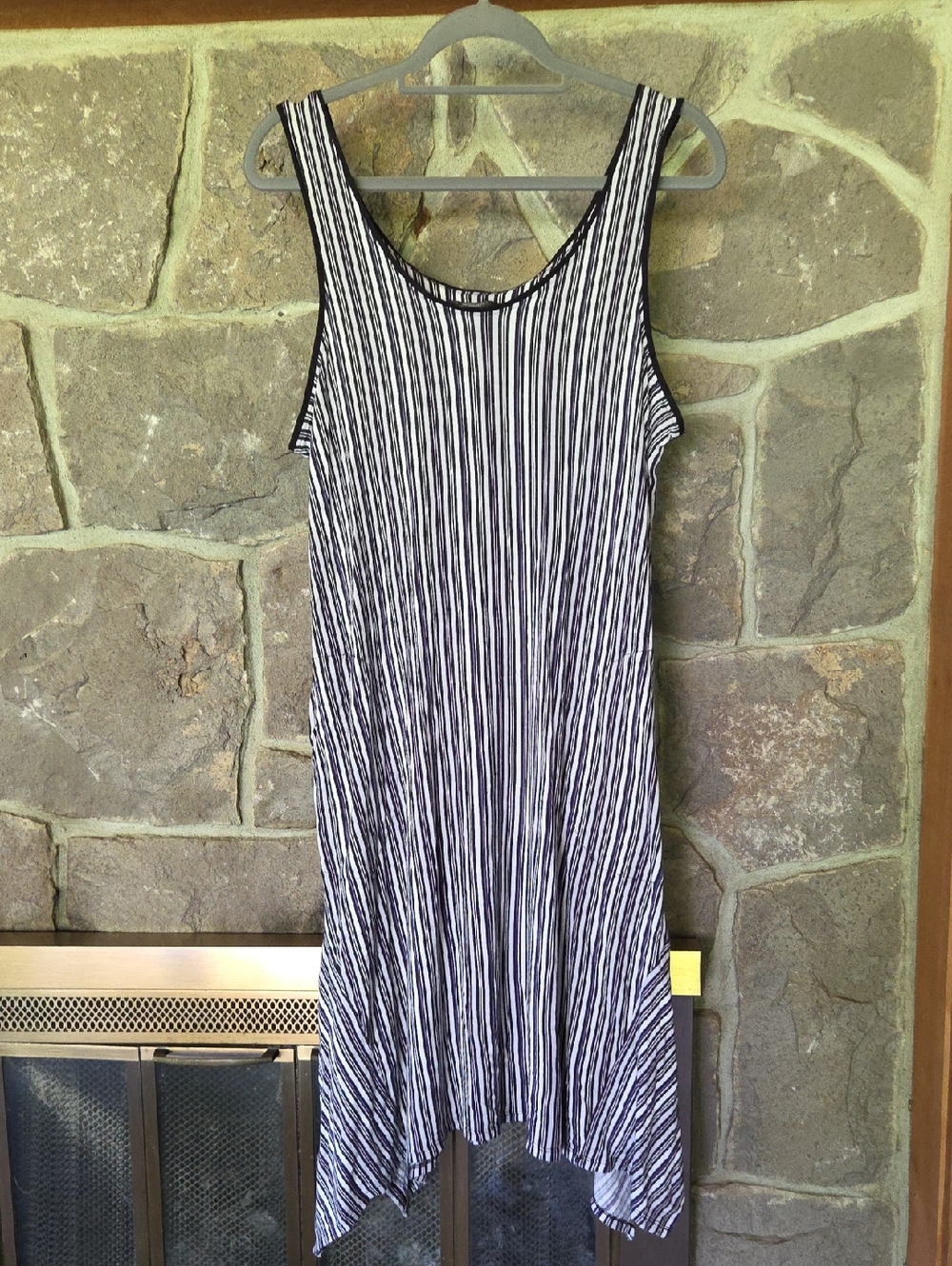 Simply Vera Vera Wang Black and White Striped Asymmetrical Tank Dress
